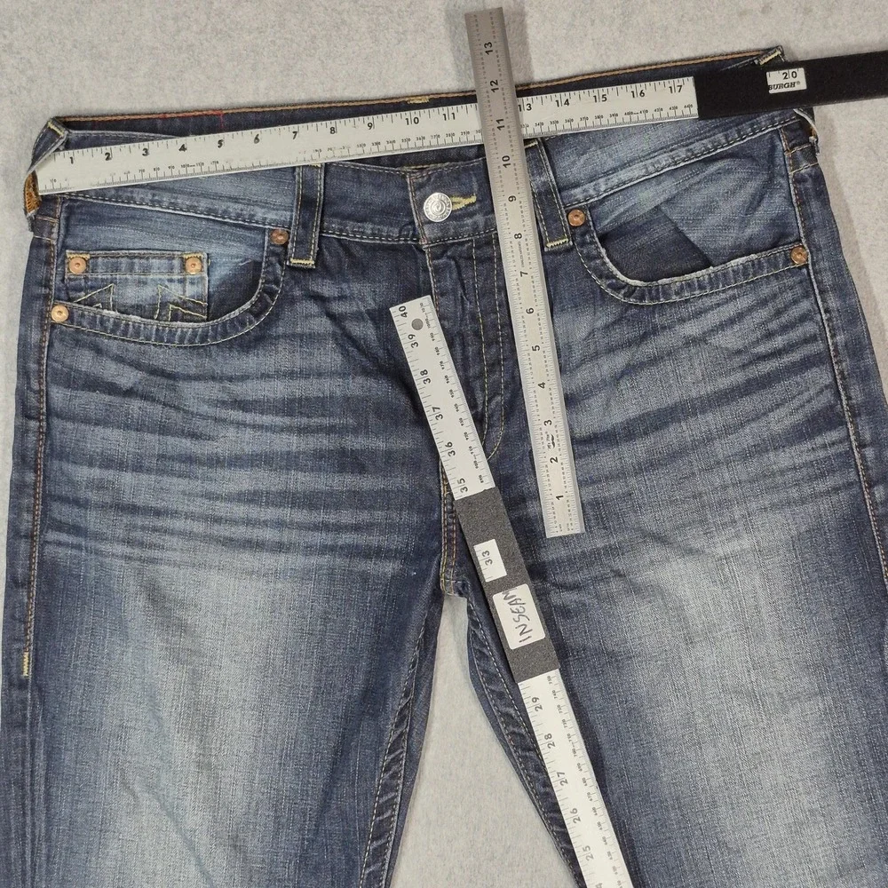 True Religion Men Jeans 38 Blue Denim Embroidered Ricky No Flap 33